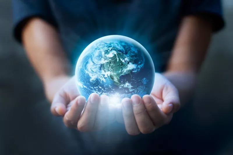 Earth day, Human hands holding blue earth, save earth concept. Elements of this image furnished by NASA