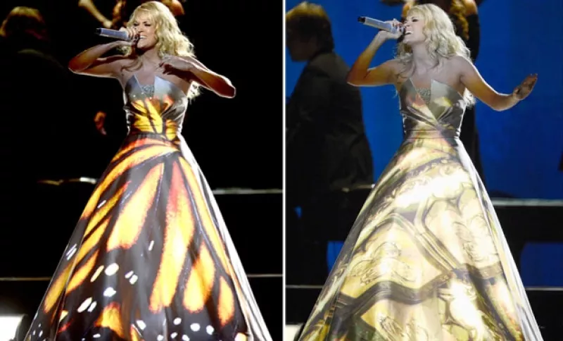 La ganadora del Grammy por mejor performance solista de country le hizo honor a su premio al convertir su vestido en un lienzo para proyectar deslumbrantes imágenes que cautivaron al público.