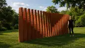Obra del arquitecto Lucio Muniain elaborada con ladrillos de barro rojo en el Abierto de Diseño CDMX 2026. 
