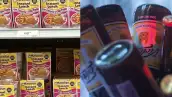De lado izquierdo un estand con sopas marucha y del lado izquierdo varias cervezas. 