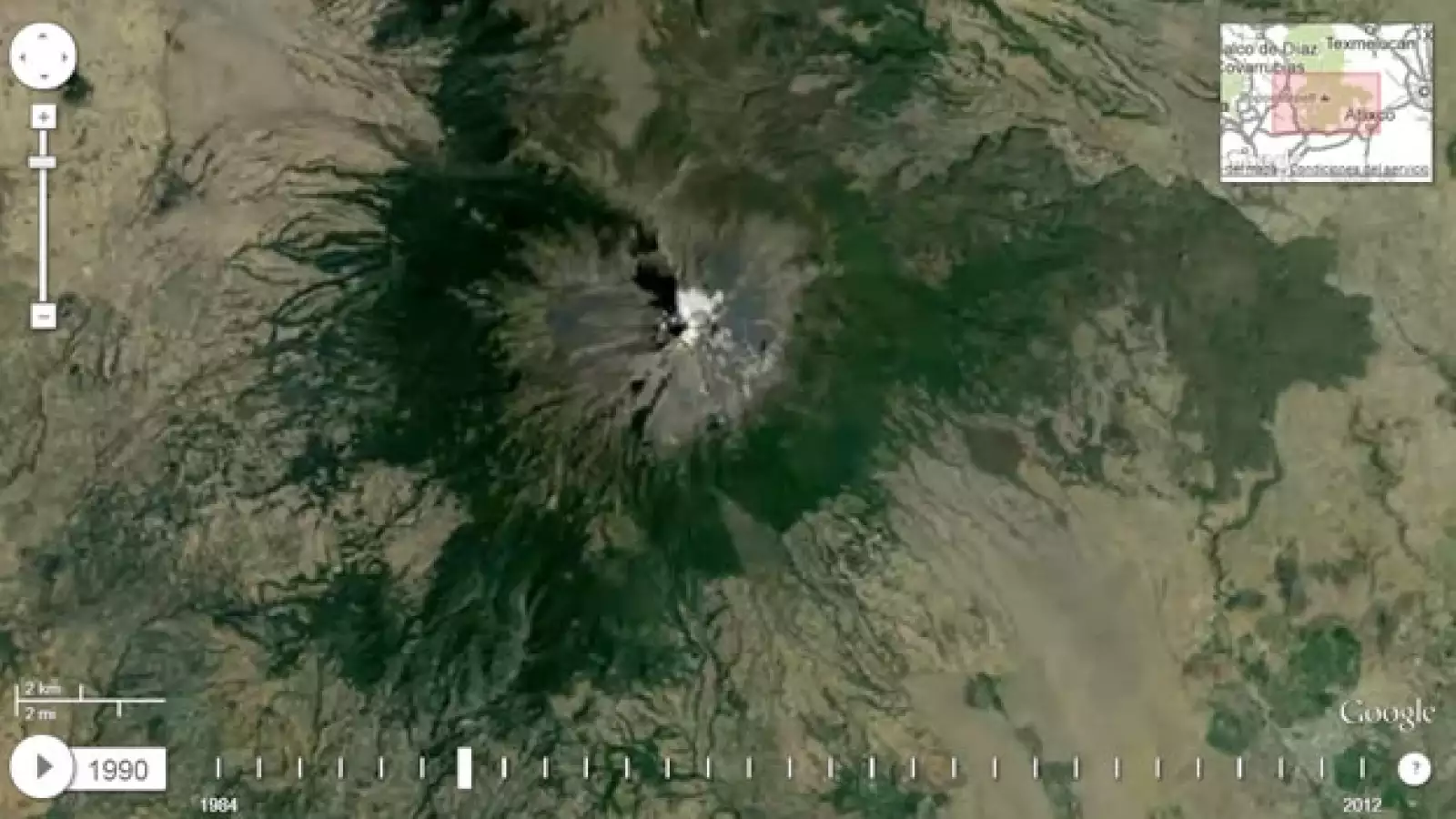 Vista panorámica del volcán Popocatépetl