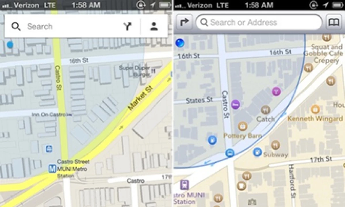 Izquierda: Google Maps, derecha: Apple Maps (Foto: Cortesía Fortune)