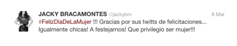 Jacky felicitó a las mujeres en su día.