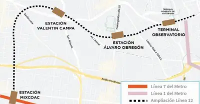 Mapa de la ampliación de la Línea 12 a Observatorio