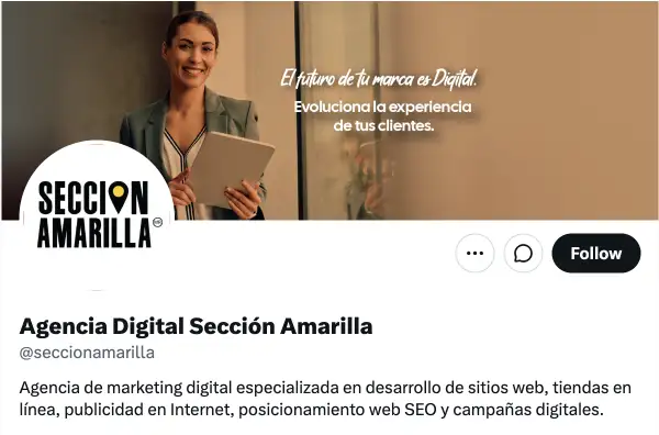 Perfil de X de Sección Amarilla, agencia de marketing digital.