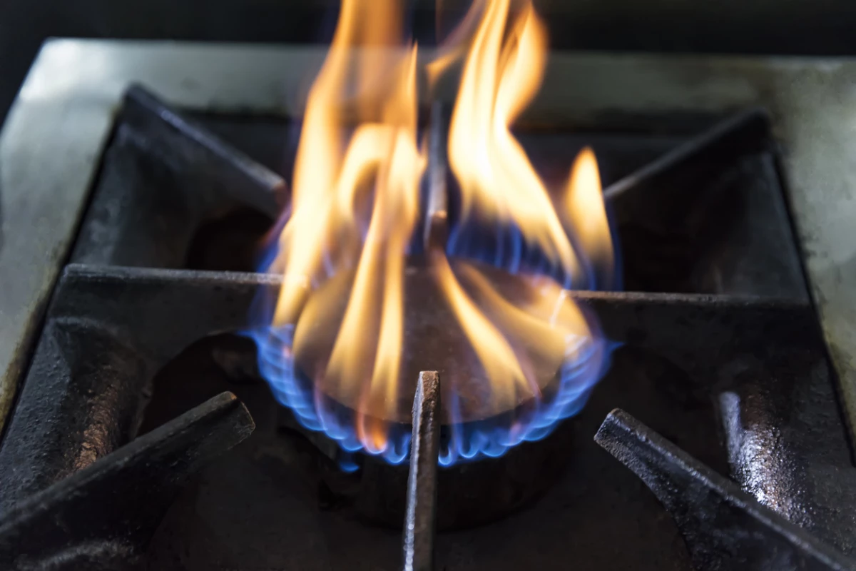 Natural gas burning a blue flames.
