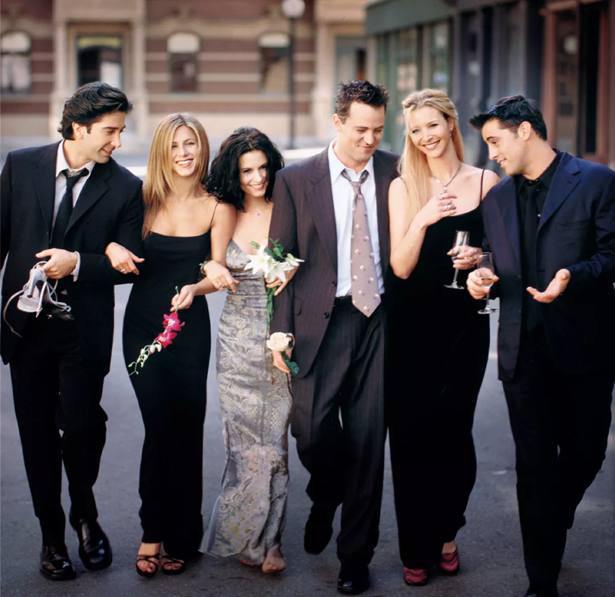 Cast Members Of NBC's Comedy Series Friends Pictured (L) To R : David Schwimmer As Ross