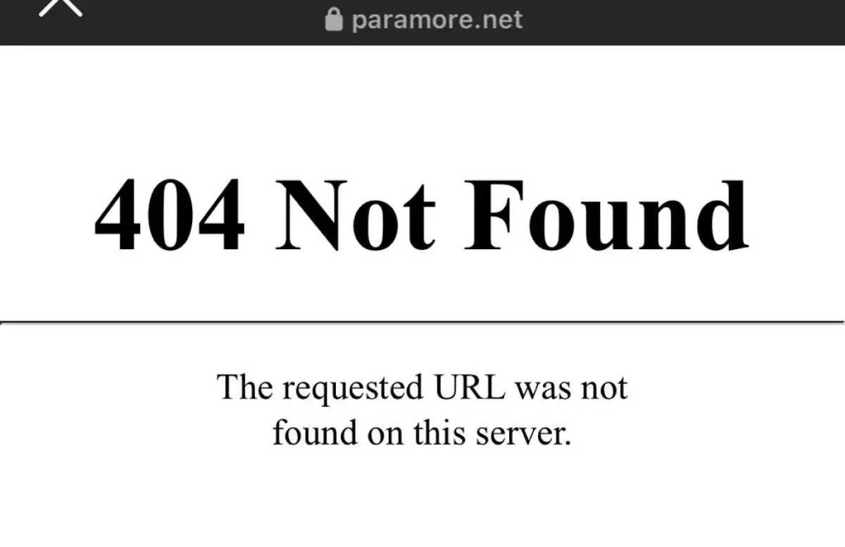 Sitio web de Paramore que arroja error 404.