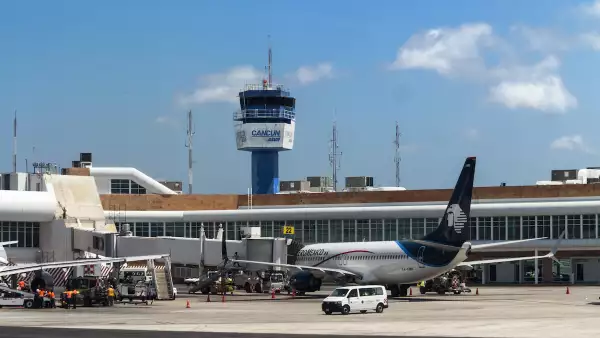 Cancun, Mexico, airport tower and gates