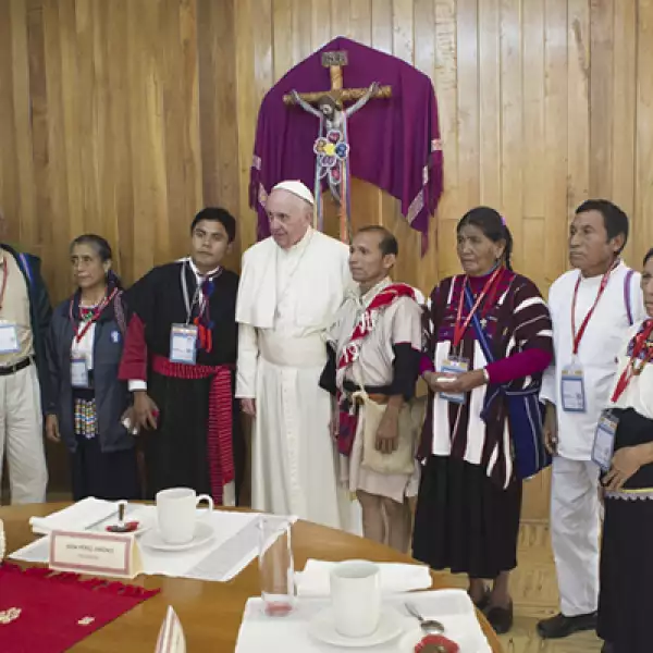 El pontífice tuvo un encuentro privado con representantes de las comunidades indígenas de Chiapas.