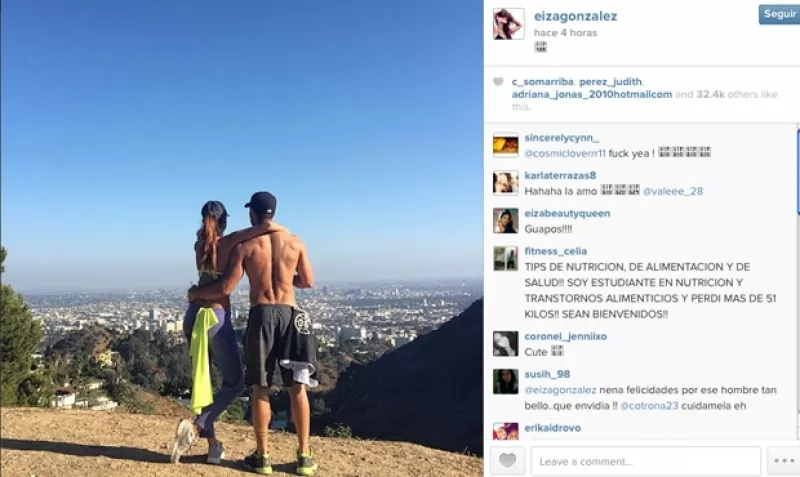 La pareja presume cuerpazos en Instagram al término de su actividad deportiva, la cual además de ejercitarlos, les permite contemplar de una romántica vista desde las alturas.