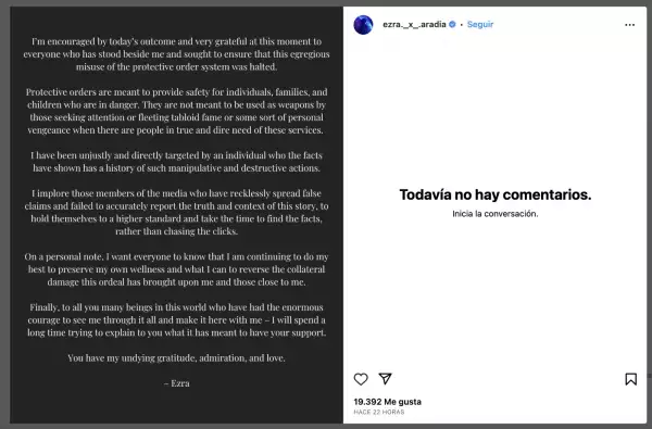 Mensaje de Ezra Miller tras vencer orden de restricción en su contra