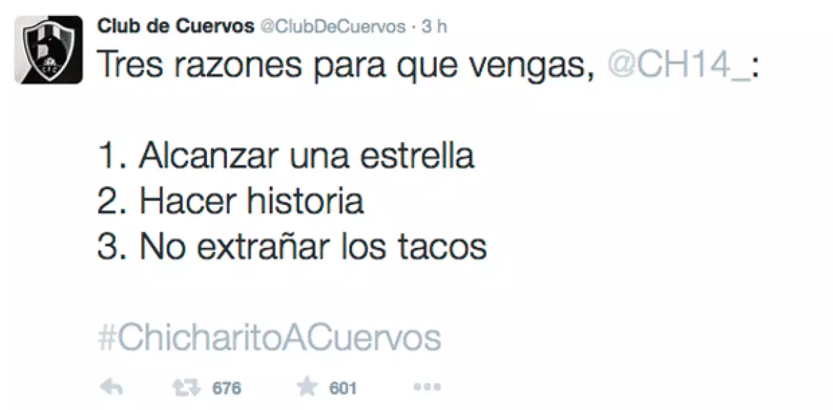 Estas son las razones por las que Chicharito tiene que integrarse al equipo, según el Club de Cuervos.