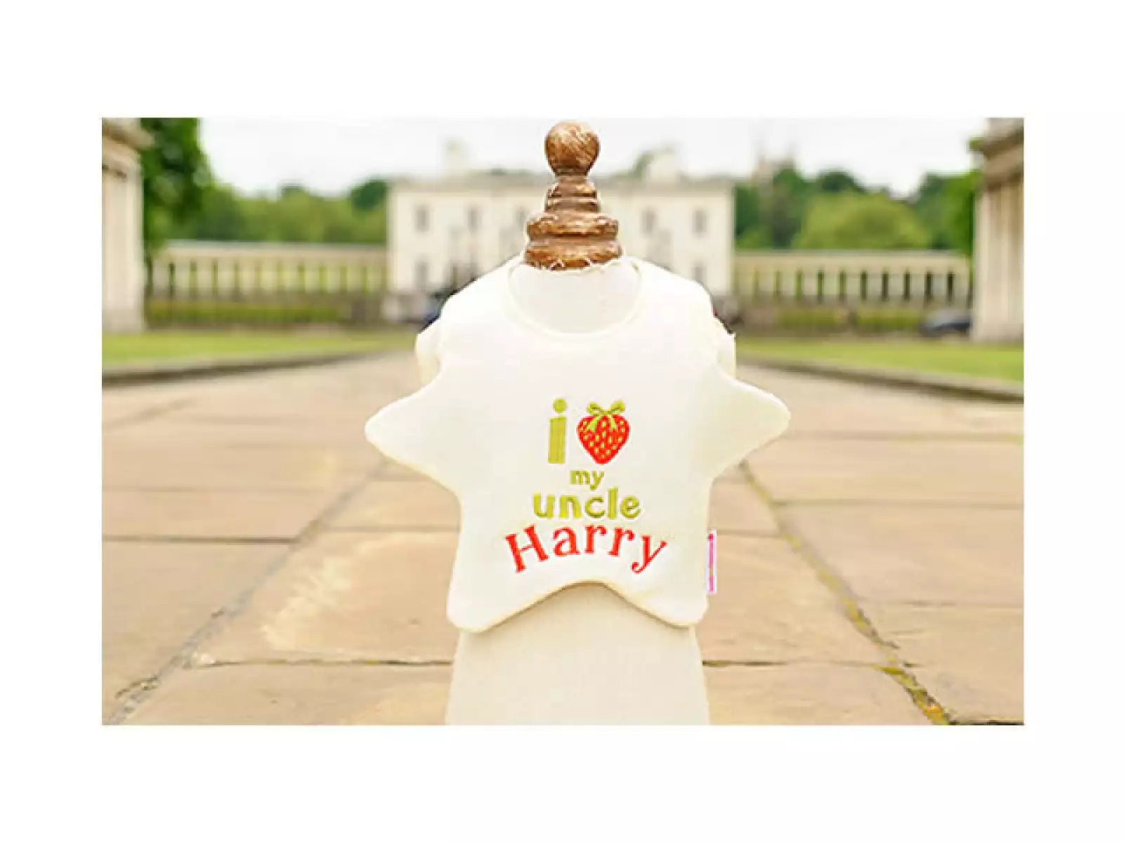 La marca de baberos Beauty and the Bib (beautyandthebib.com) vende baberos personalizables. Éste es un modelo conmemorativo que hace alusión a Harry, tío del bebé.