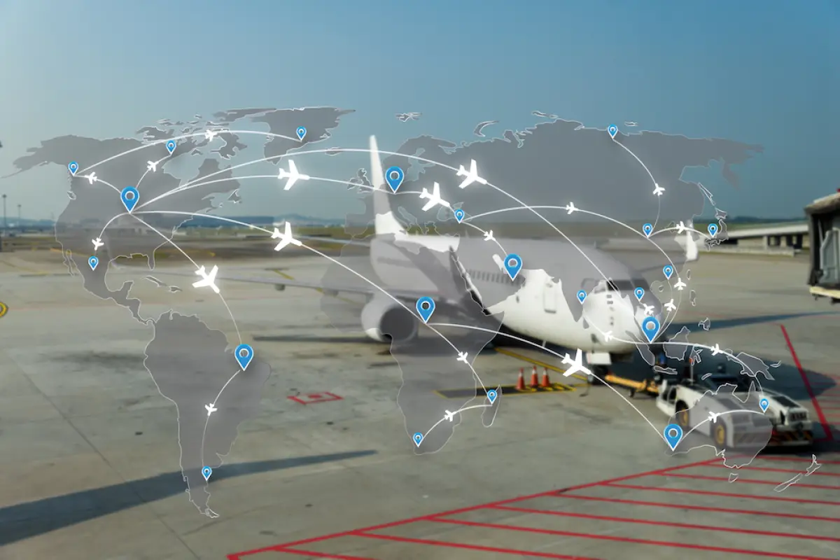 Map of flight routes airplanes network