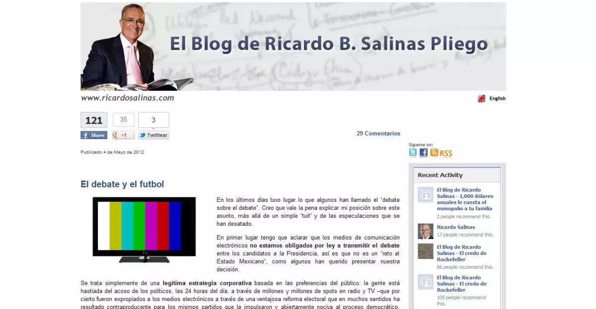Pantalla del blog de salinas pliego