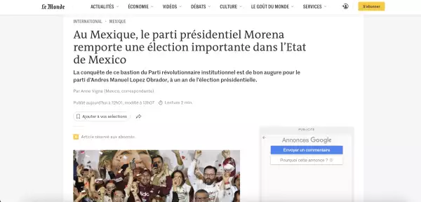 Captura de Pantalla de una nota del diario fránces Le Monde tomada la mañana del 5 de junio de 2023. 
