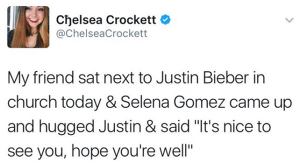Tuit fan justin y selena Iglesia.