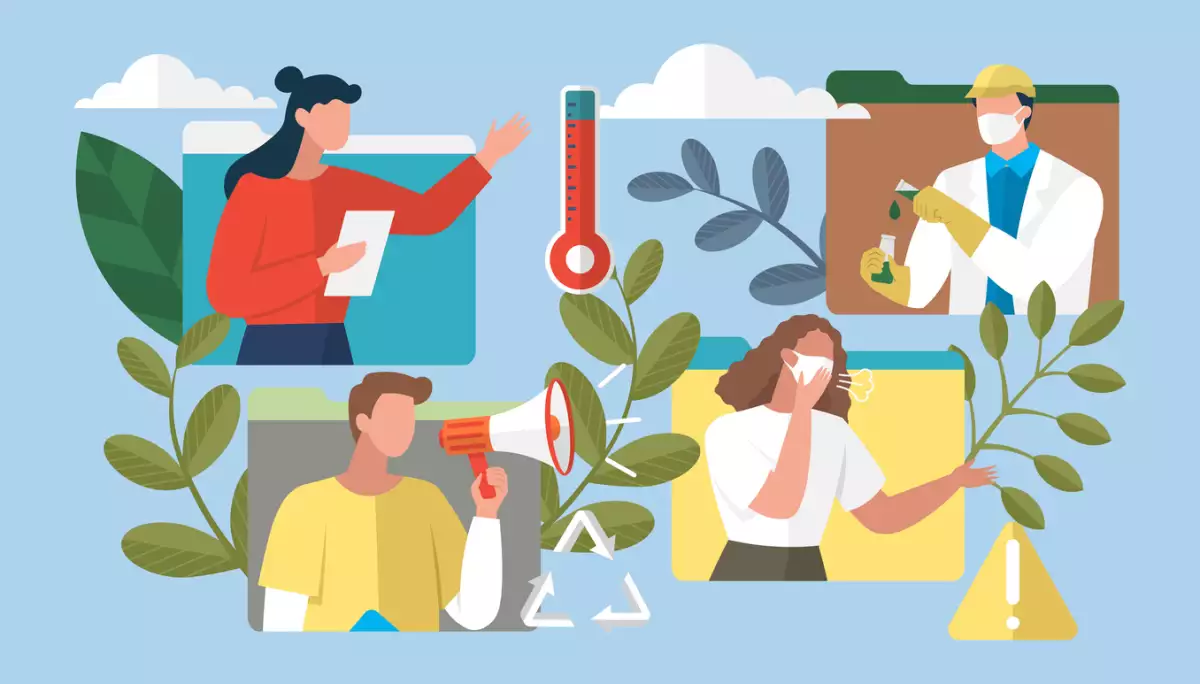Scientists people set. Science lab worker, chemical researchers during meeting on global warming. Laboratory creative scientist job, medicine workers characters men and women in protective masks