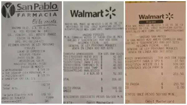 Tickets de compra toallas, tampones y copas