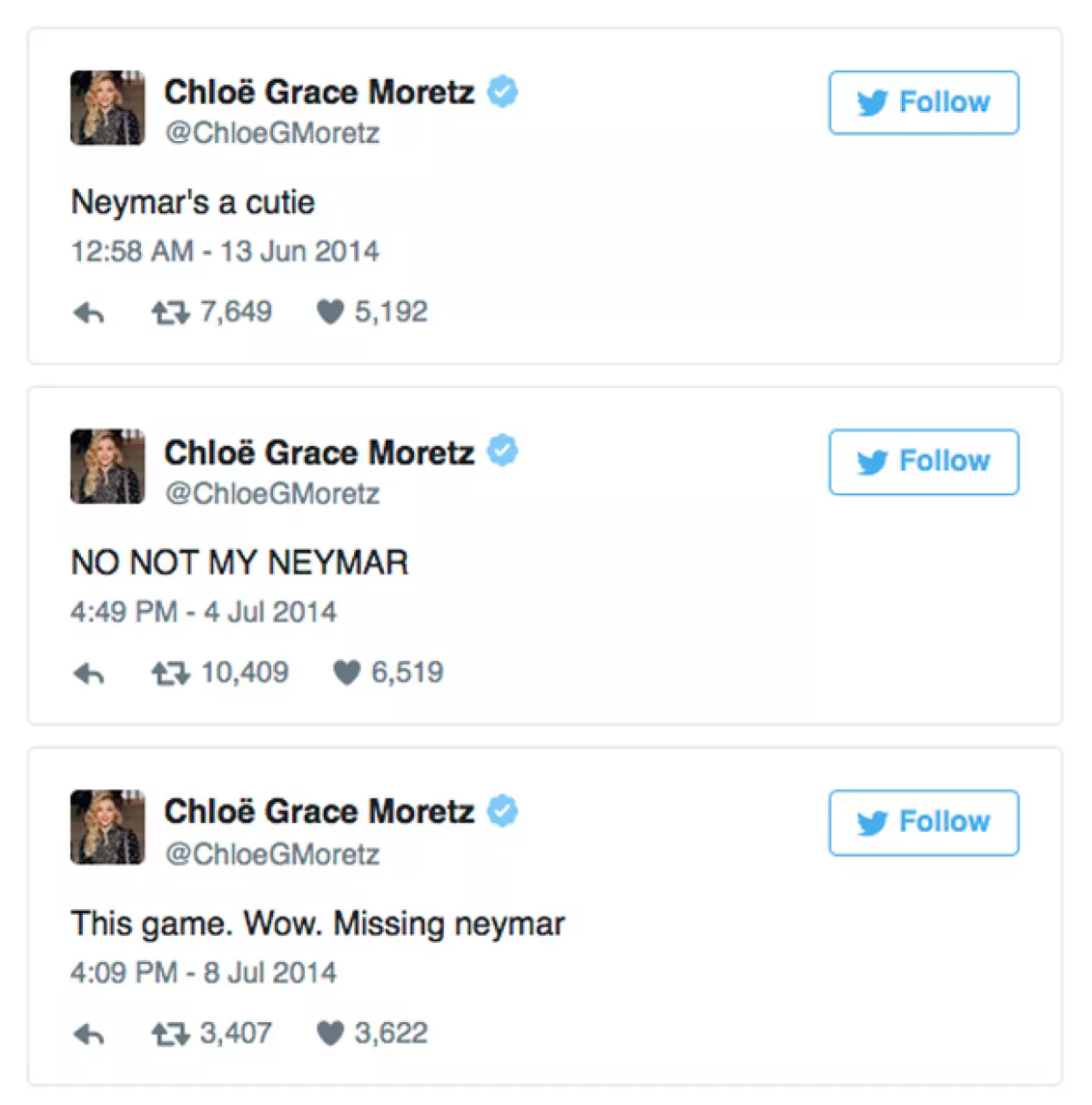 Chloë Moretz escribió estos mensajes durante el Mundial 2014.