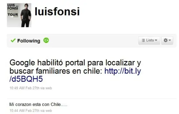 Fonsi dejó una liga para que busquen a familiares y amigos.