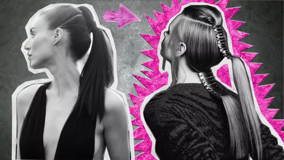 Una ponytail se verá más excéntrica con placas metálicas.