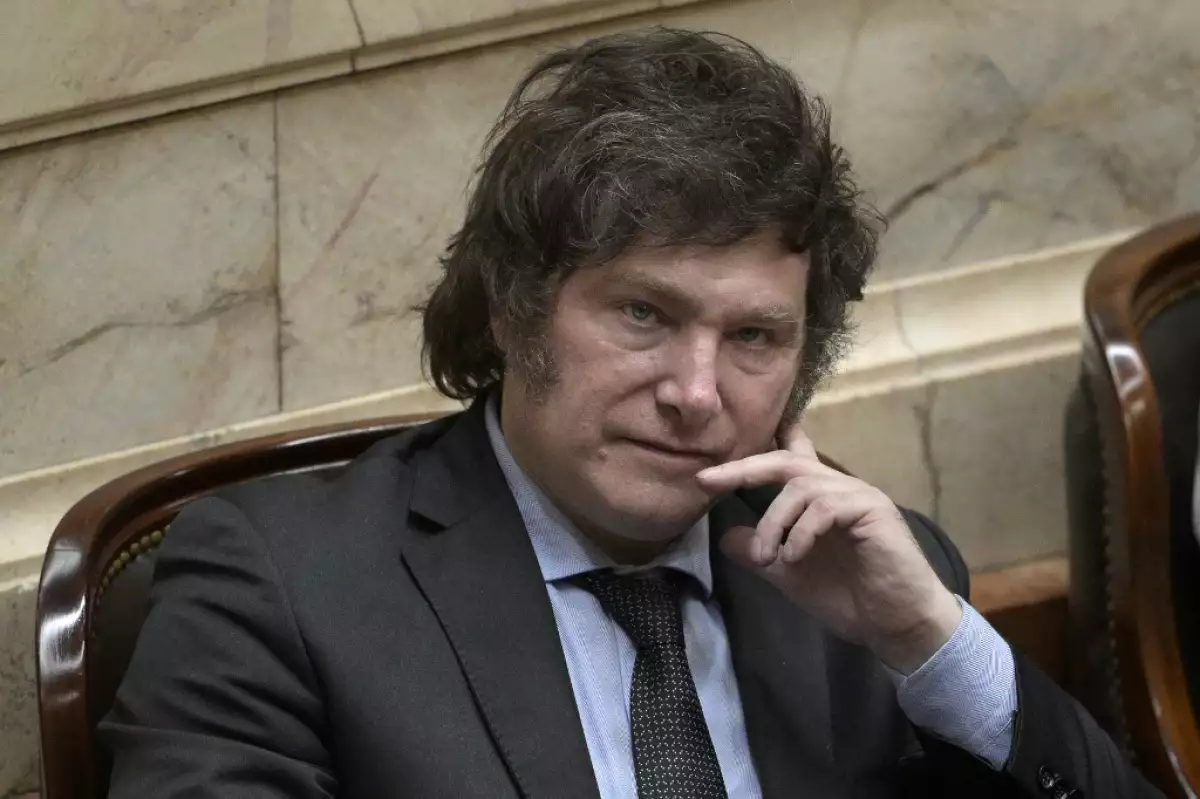 El presidente electo de Argentina, Javier Milei, hace un gesto durante una sesión en el Congreso argentino en Buenos Aires el 29 de noviembre de 2023, donde es declarado oficialmente ganador de la segunda vuelta. 