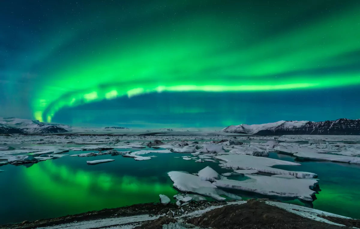 Aurora over Jokulsarlon