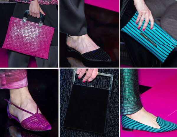 El diseñador que cumplirá 81 años este 11 de julio, implementó zapatos y bolsas que hacían juego.