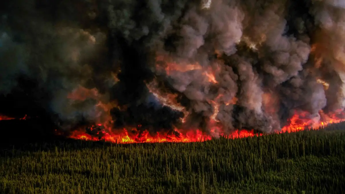 El humo se levanta de una ignición planificada por los bomberos que se enfrentan al incendio forestal del Complejo Donnie Creek al sur de Fort Nelson, Columbia Británica, Canadá, el 3 de junio de 2023. B.C.