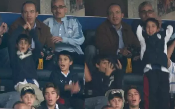 Felipe Calderón se mostró emocionado al igual que sus hijos, Luis Felipe y Juan Pablo. Al lado del presidente se encontraba el dueño de los Tuzos, Jesús Martínez.