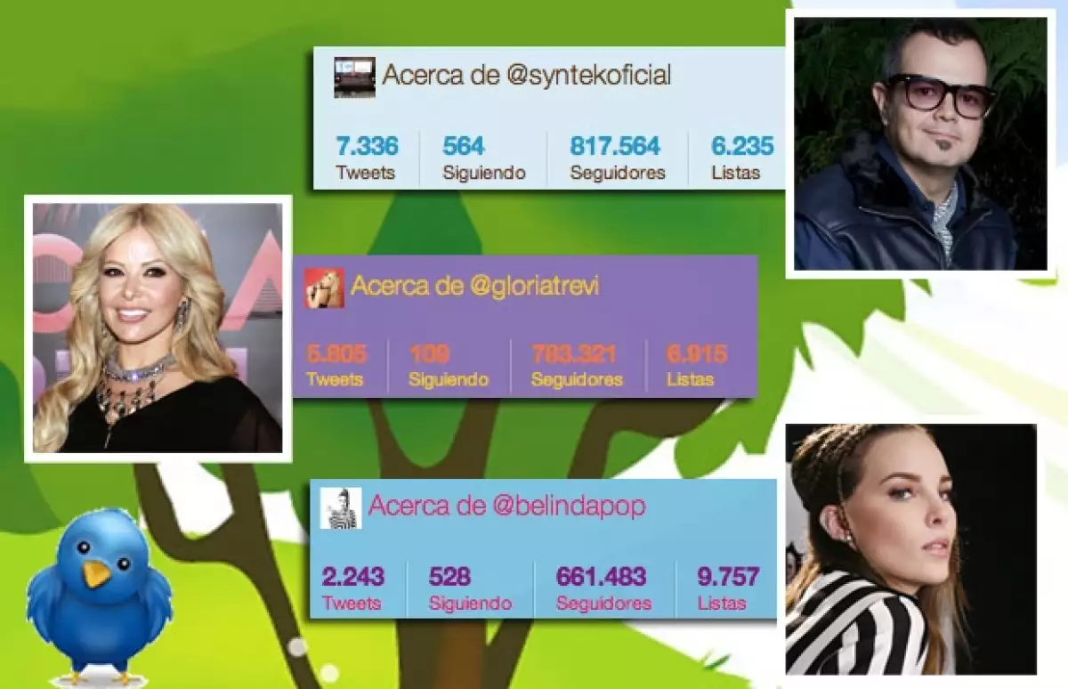 Aleks Syntek, Gloria Trevi y Belinda se perfilan como otro grupo de populares, pero aún no llegan al millón de seguidores.