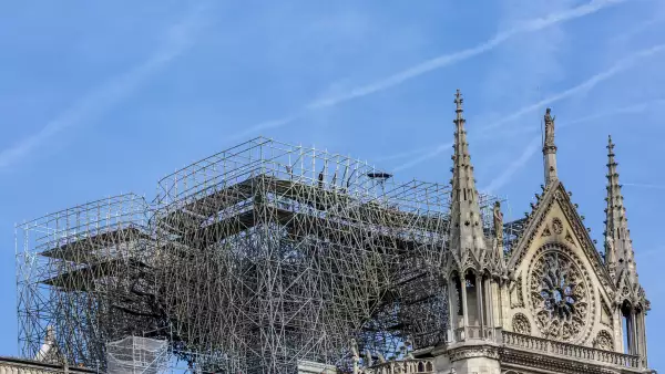 Detail of Notre Dame Cathedral in Paris After the Fire