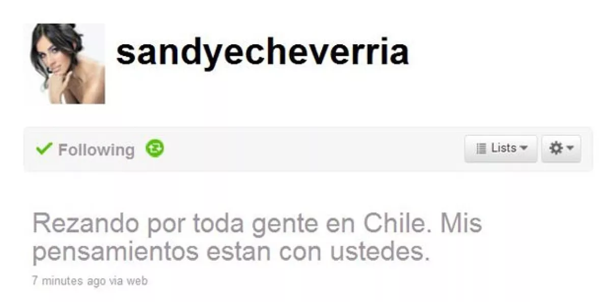 La actriz mandó sus rezos a través de su página.