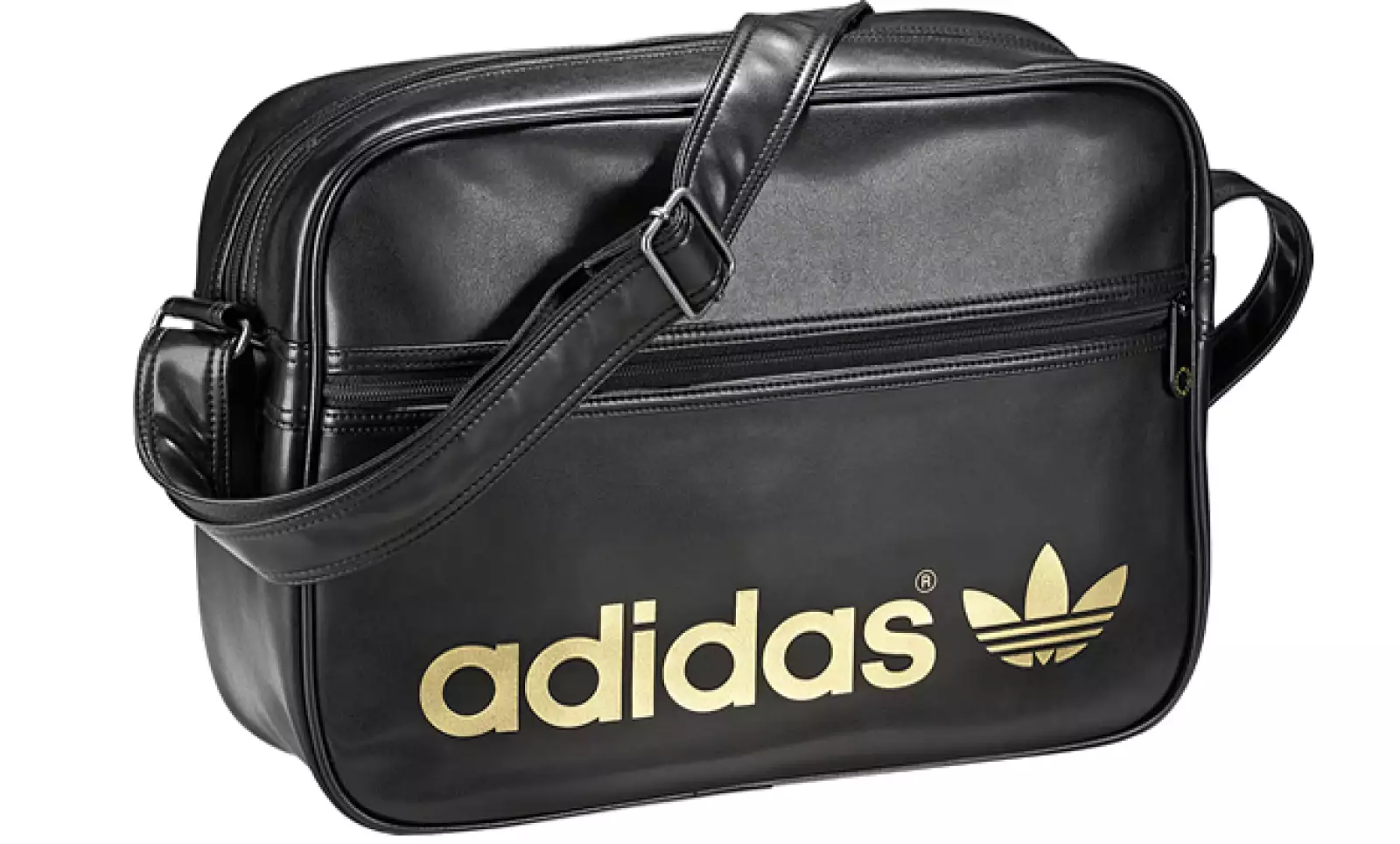 La Airline Bag negra con el logotipo en dorado cuenta con correas ajustables. Ideal para llevar al gimnasio.