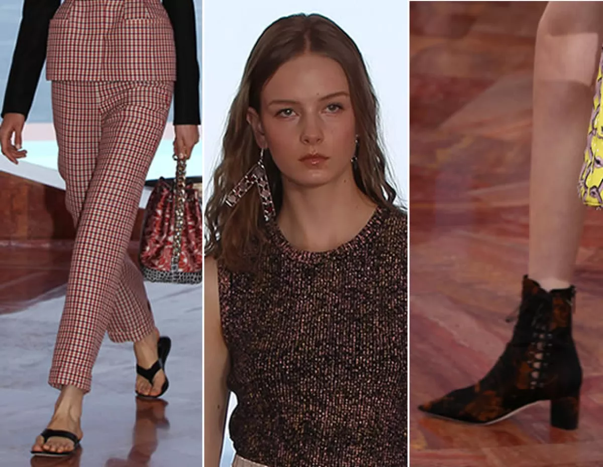 Se vieron accesorios asimétricos, botas flats con punta y maquillaje natural.
