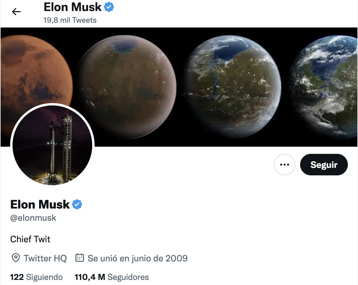 Biografía de Elon Musk en Twitter ya dije "Chief Twit"