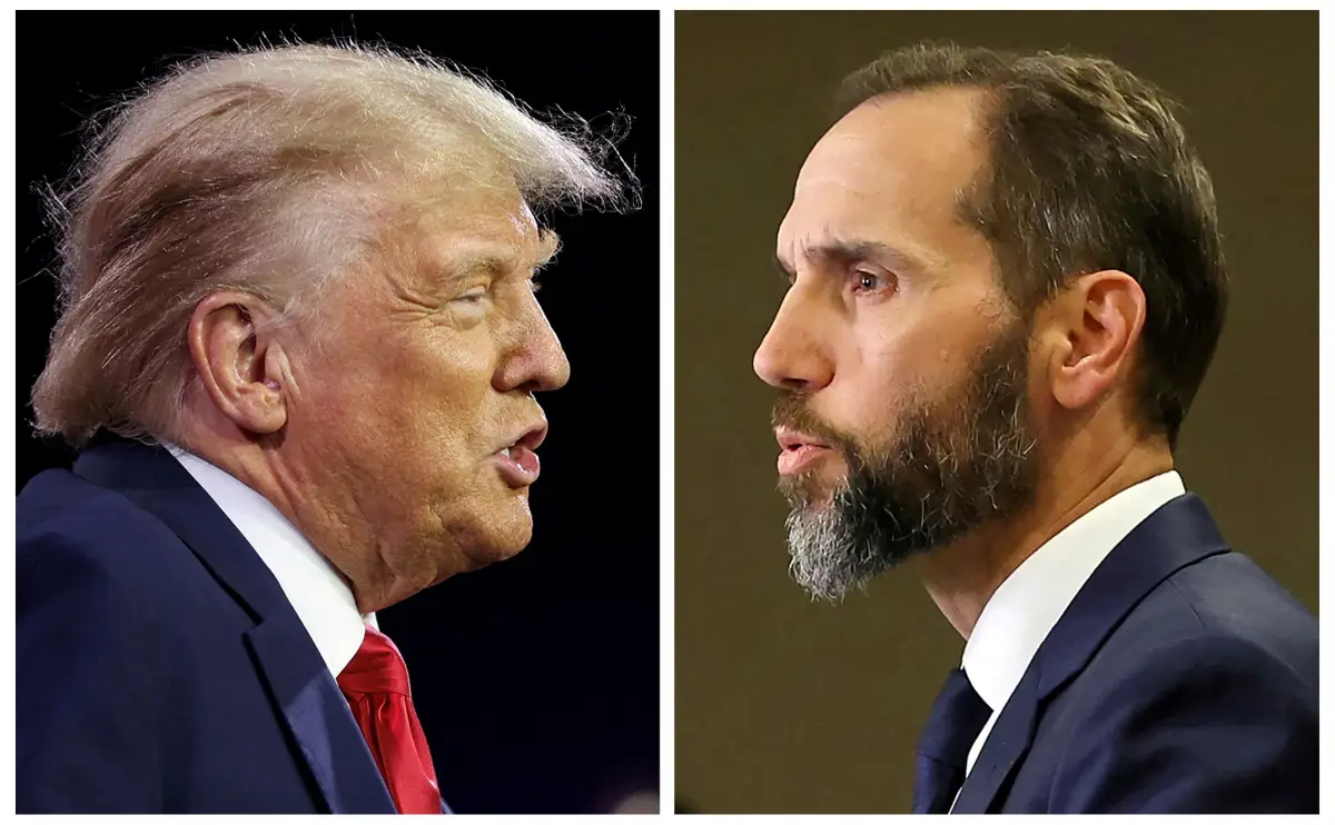 El expresidente de los Estados Unidos Donald Trump y el abogado especial Jack Smith son vistos en una combinación de fotos de archivo en Washington, EE. UU., en 2023. (image portada del artículo 'El fiscal especial Jack Smith pide desestimar caso contra Trump por interferencia electoral')