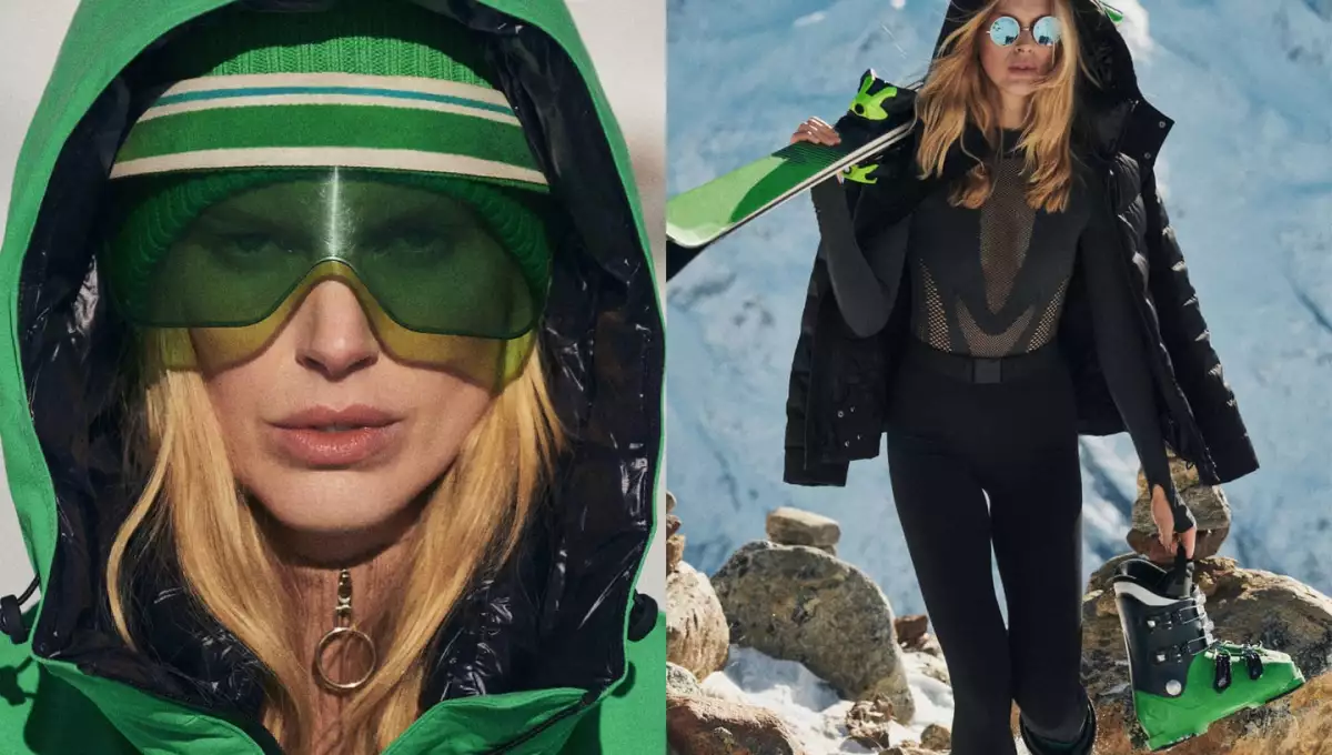 La marca incluyó accesorios como gafas, cascos y botas en su colección de ski. 
