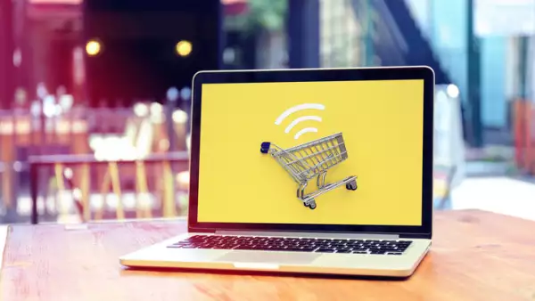 Internet shopping with laptop