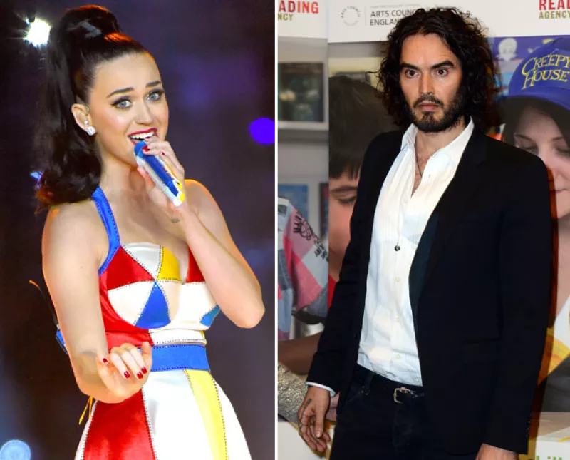 Dicen que a la cantante no le gustó el mensaje de buena suerte que le dedicó su ex marido Russell Brand en Twitter antes de su número musical en el medio tiempo del Super Bowl.