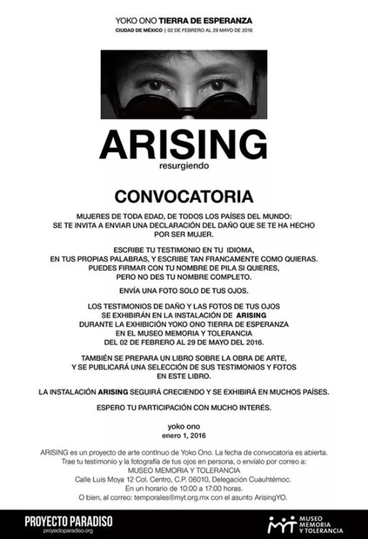 Yoko convocó a las mujeres mexicanas para participar en su proyecto Arising.