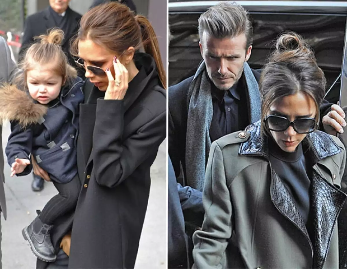 Harper estuvo atenta al desfile en las piernas de su niñera, desde la segunda fila. Mientras que David no la defraudó y estuvo con ella en su debut en el Fashion Week.