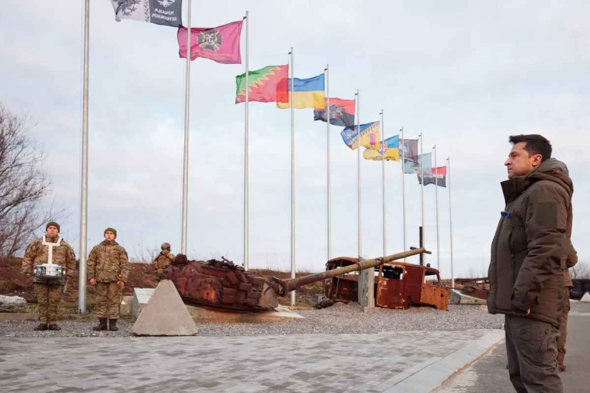 Ukrainian President Volodymyr Zelensky visits border troops in Donetsk