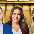 Adrián de la Garza, Clara Luz Flores y Mariana Rodríguez aparecen frente al Palacio de Gobierno de Nuevo León.