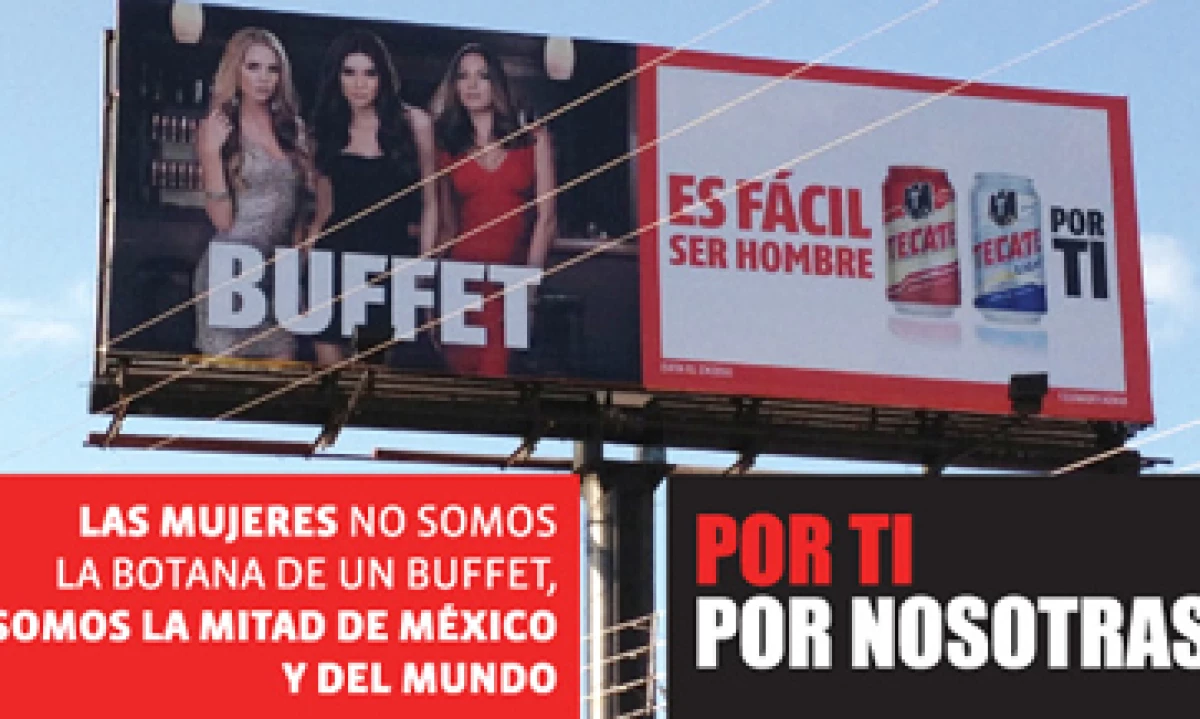 El anuncio muestra a una mujer rubia, una morena y una pelirroja vestidas con prendas de cóctel. (Foto: Tomada de change.org)