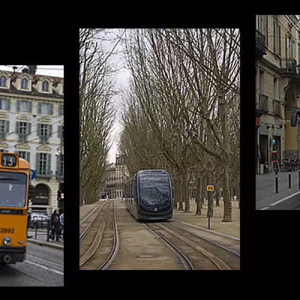 Jorge Neme es autodidacta y comenzó fotografiando temáticas poco usuales para un viaje de placer, como su serie de transportes entre los que están estos tranvías, el antiguo y el nuevo de Turín a los costados y en el centro el de Burdeos.