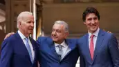 Joe Biden, Andrés Manuel López Obrador y Justin Trudeau tras la conferencia de prensa tras la celebración de la décima Cumbre de Líderes de América del Norte.