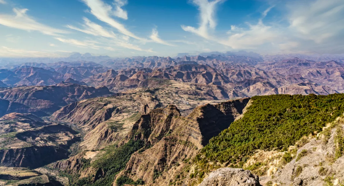 Landscape view of the Simien Mountains National Park in Northern Ethiopia